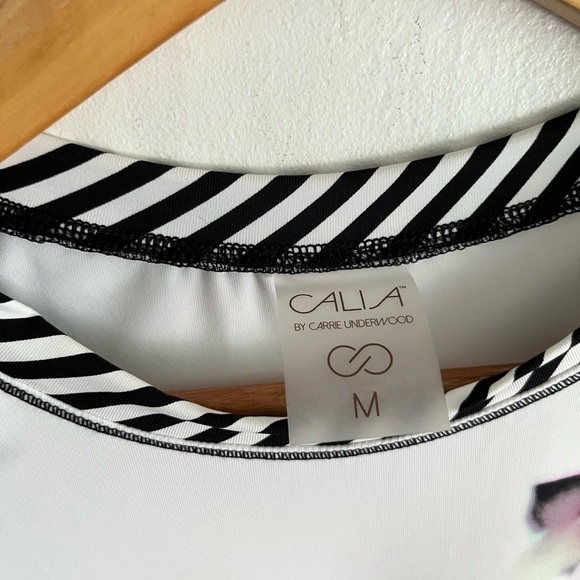 CALIA by Carrie Underwood Long Ruched Striped Sleeve Swim Top - Picture 5 of 7